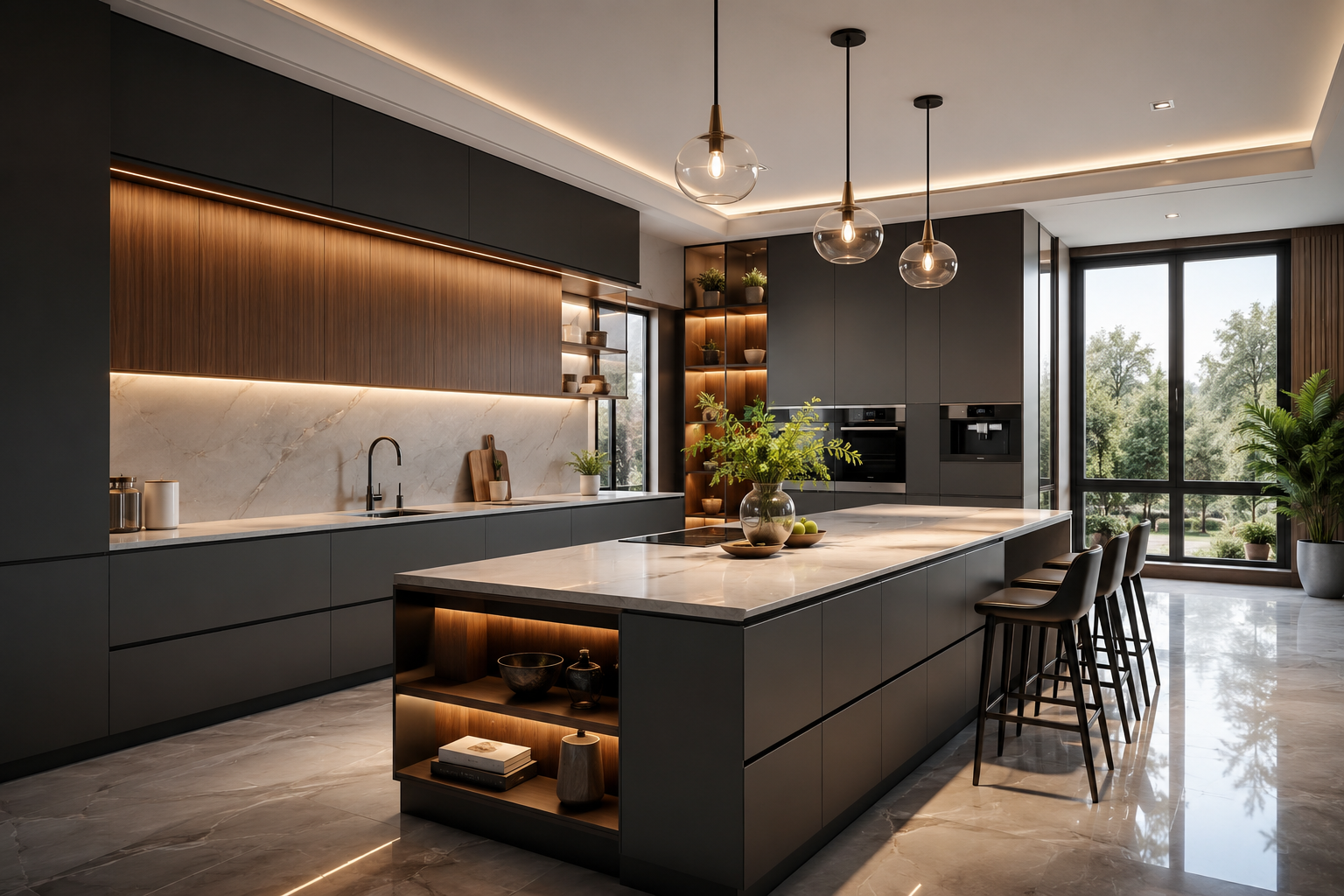 Customized modular kitchens with premium finishes and smart storage solutions.