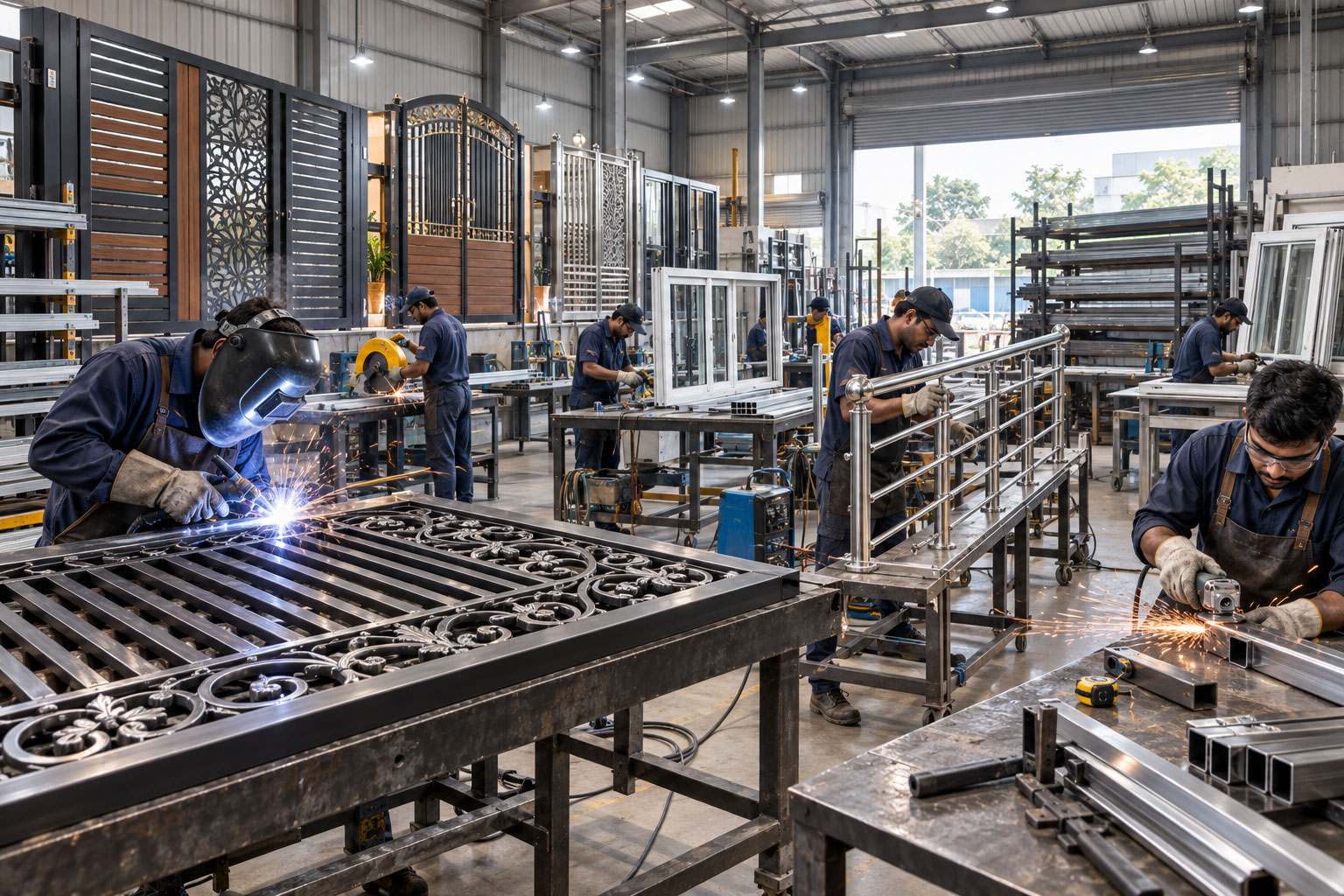 Professional metal fabrication company manufacturing MS gates SS railings and aluminium window frames in Delhi NCR